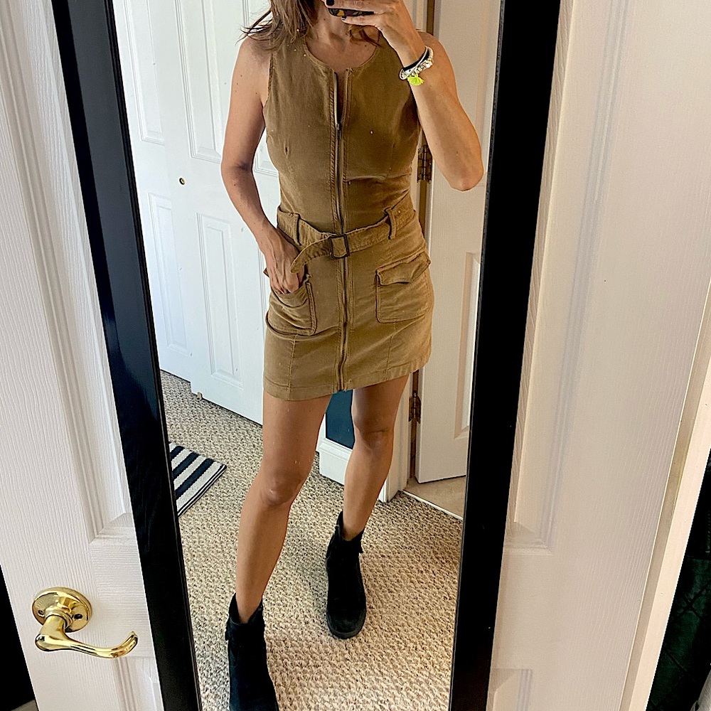 Rewash Size S Belted Zip Front Corduroy Dress